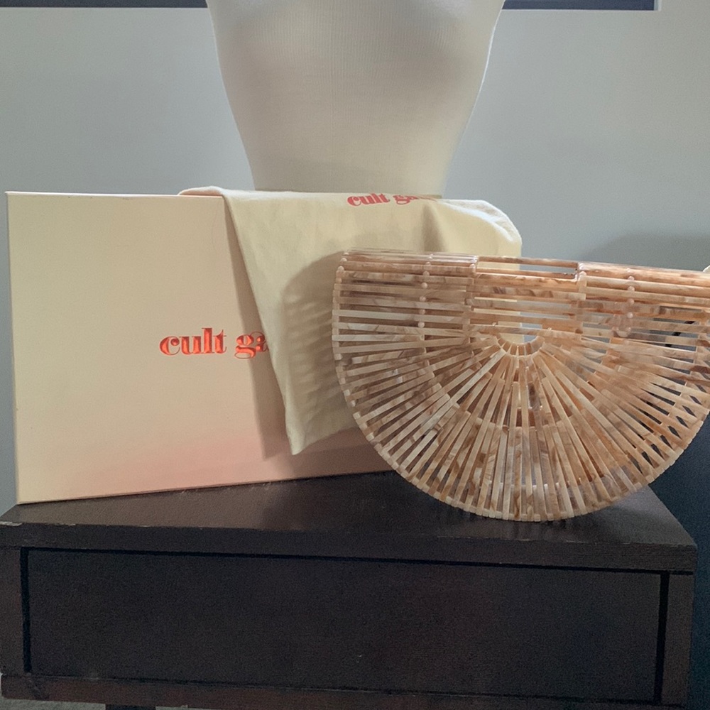 Cult Gaia Arc acrylic small tortoise beige clutch bag